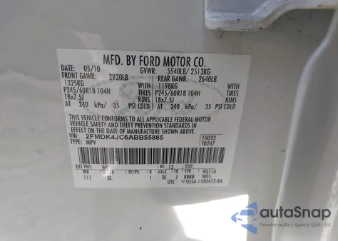 2010 Ford Edge Sel from USA, damaged, VIN 2FMDK4JC6ABB55885